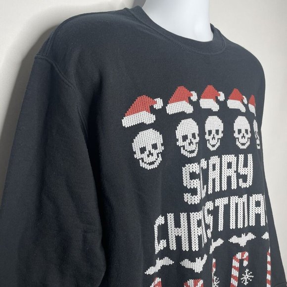 Cakeworthy Scary Christmas Santa Skulls Bats Black Crew Neck Sweatshirt - Picture 4 of 8